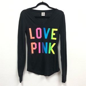 PINK Victoria's Secret Love Pink Black T Shirt
